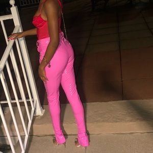 Pink vinyl pants